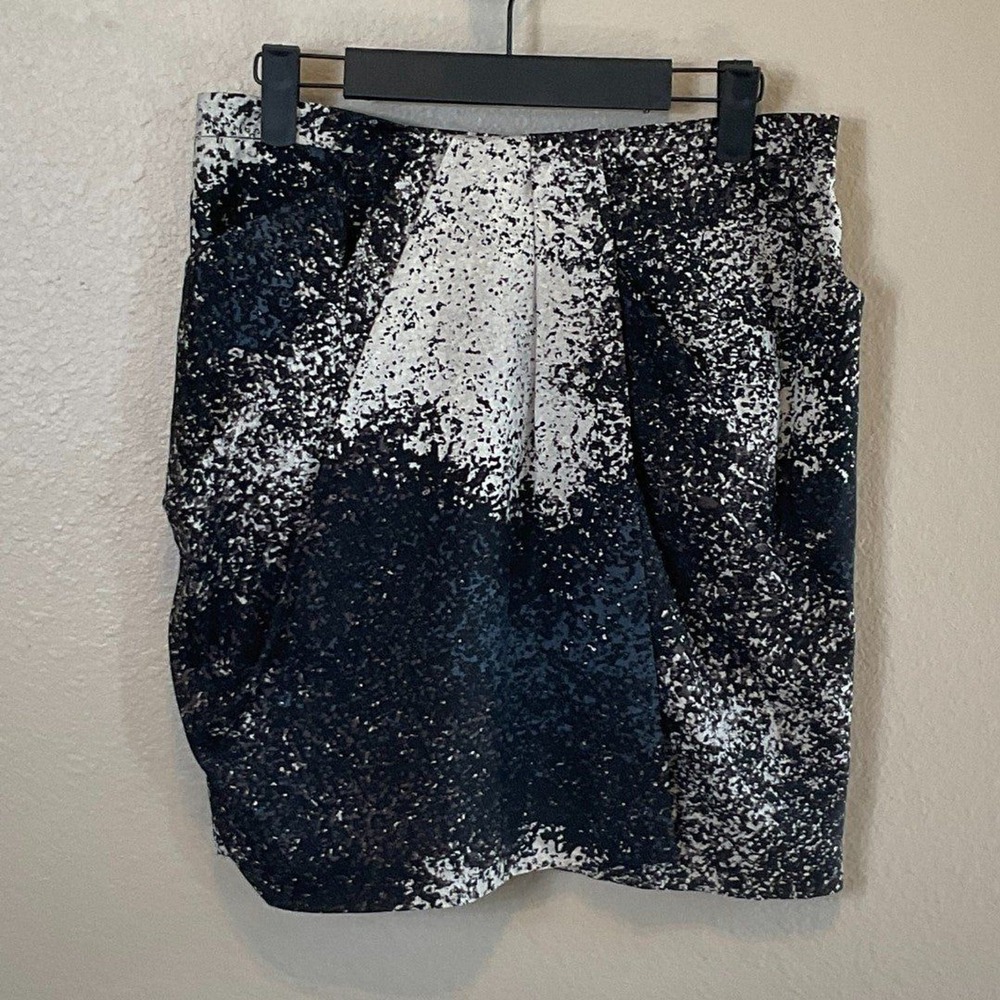 Halston Heritage Women Black Silk Skirt Sz 6 Abstract Pixel Print Wool Mini U3 - Picture 3 of 12